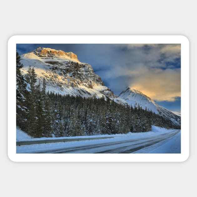 Banff Mountains Sunset Sticker by AdamJewell